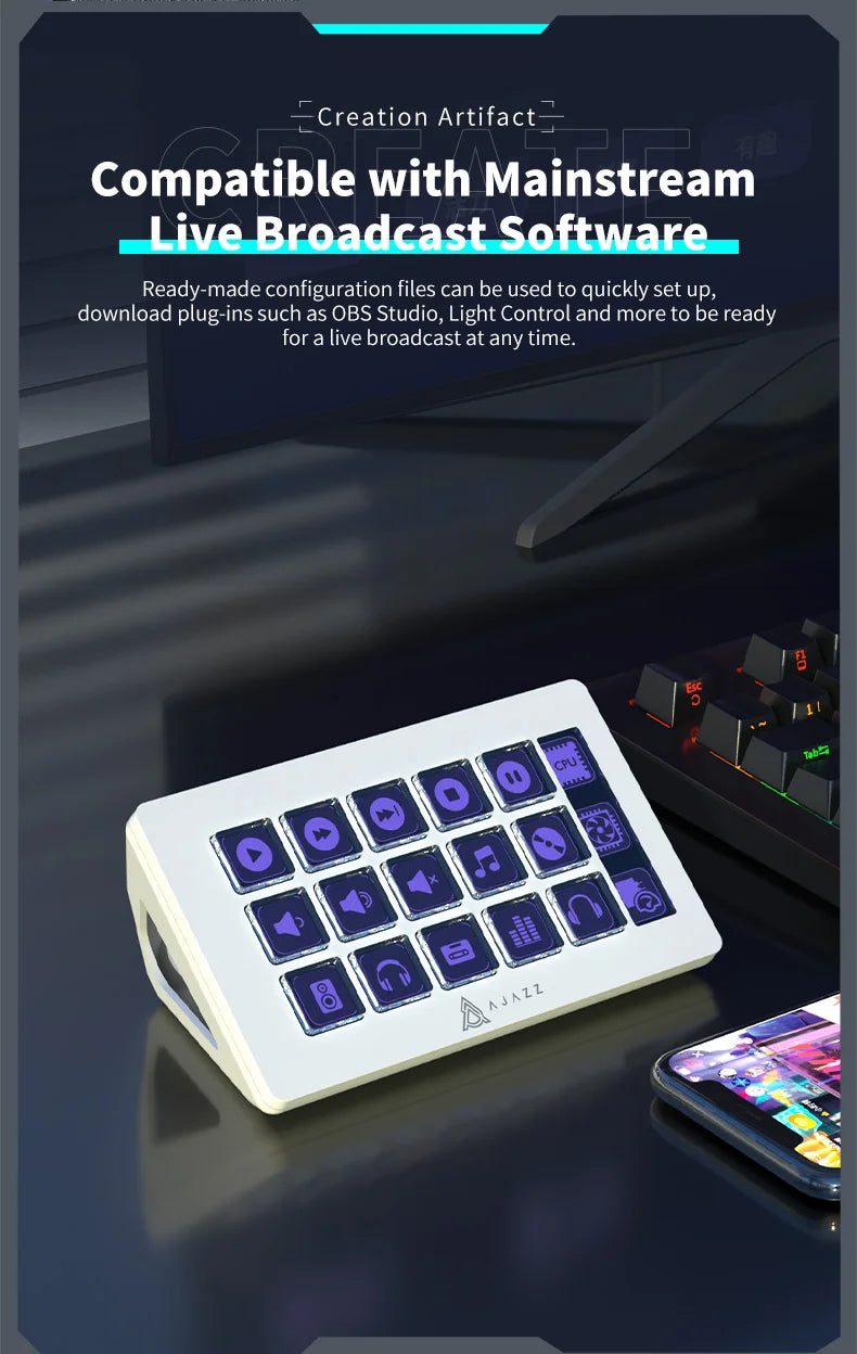 AJAZZ AKP153E – Console Macro 15 Touches avec Écran LCD