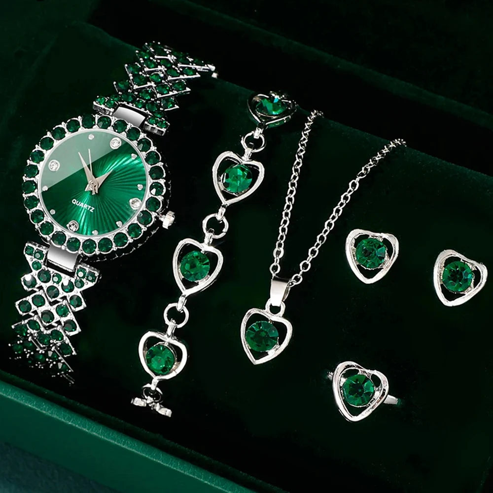 Montre Femme « Emerald Luxe » – Strass, Quartz & Bracelet Métal – Élégante & Mode