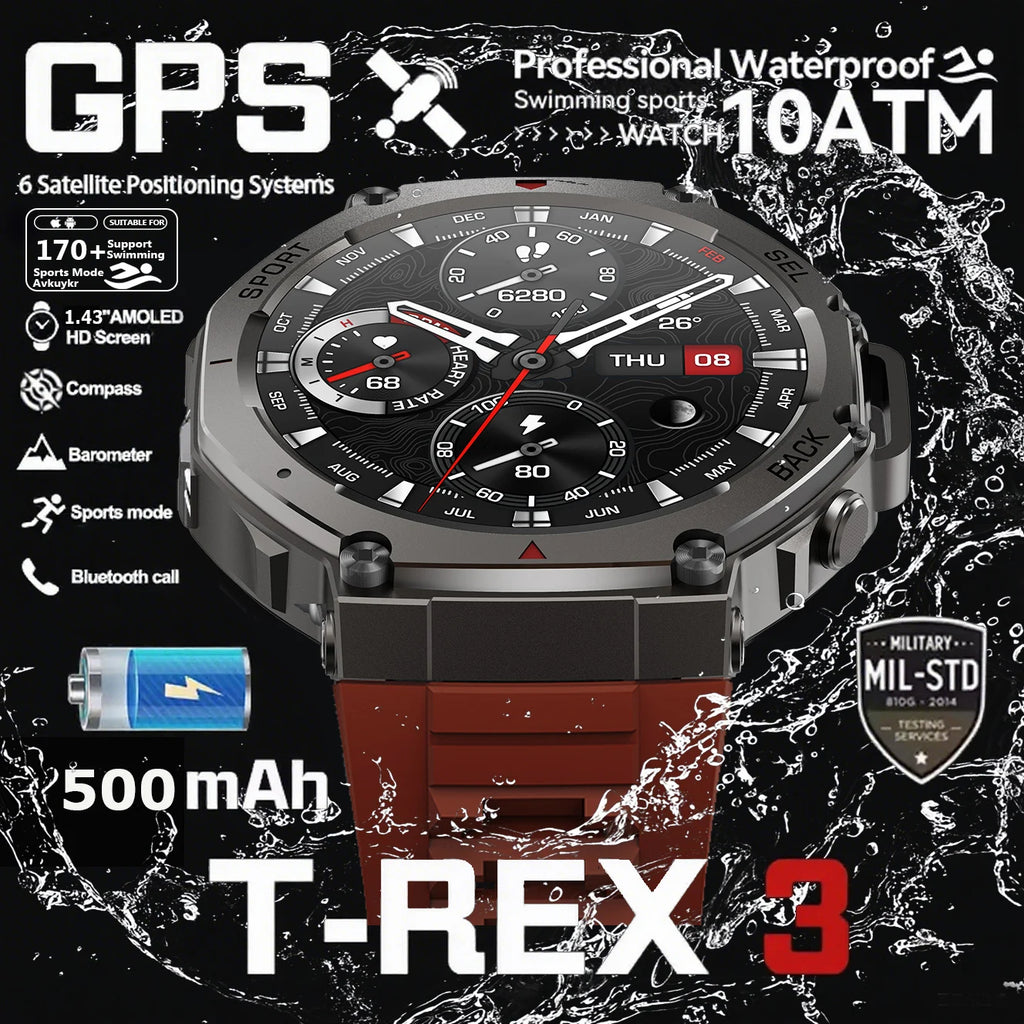 Montre Intelligente Militaire GPS T-Rex 3 Pro – Double Bande, 10 ATM, AMOLED (48 mm)