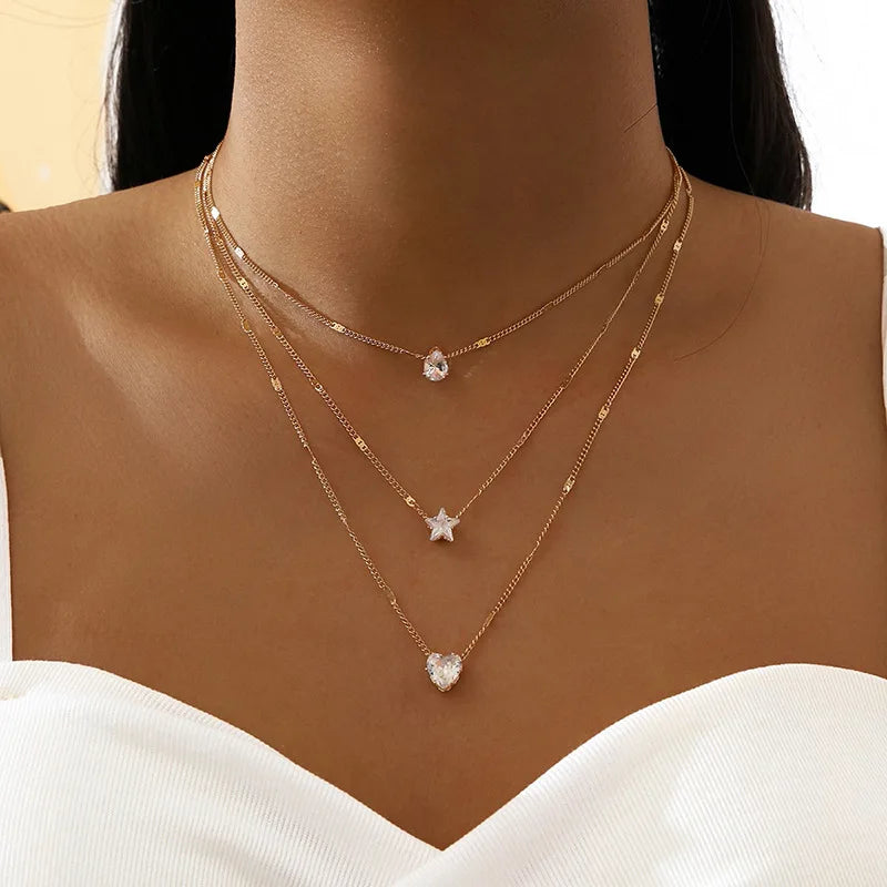 Collier Multicouche Femme – Pendentif Cœur (Mode & Fête)
