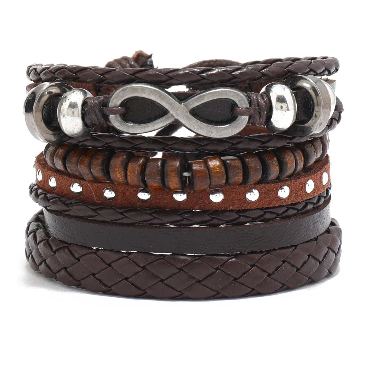 Bracelet Homme Luxe – Set de 4 Bracelets Tressés en Cuir (Style Ethnique Tribal)