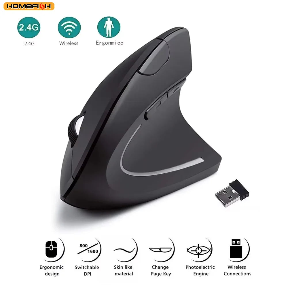 Souris Verticale Ergonomique Sans Fil – 2.4GHz, 6 Boutons, DPI Réglable