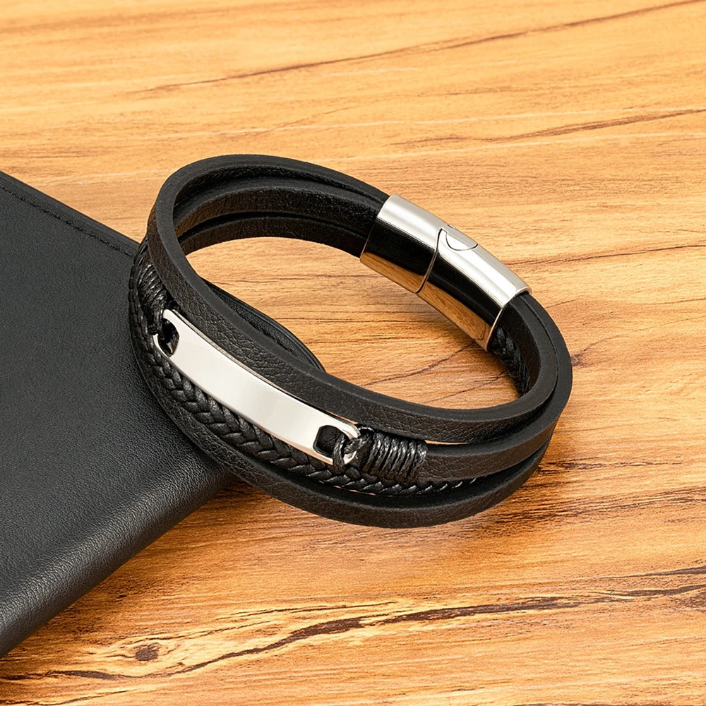 Bracelet Homme Multicouche Cuir & Acier – Style Classique XQNI
