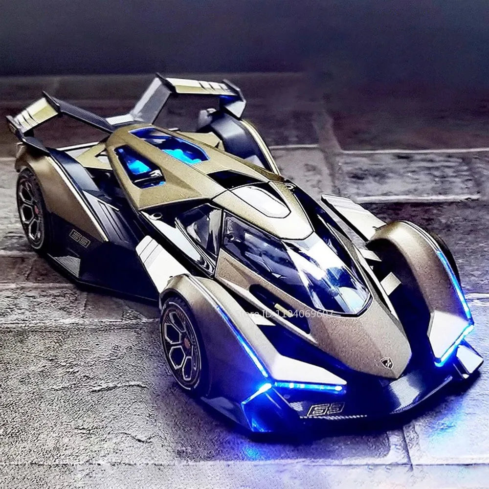 Supercar V12 GT – Modèle 1:22 en Alliage | Son & Lumière | Portes Rétractables