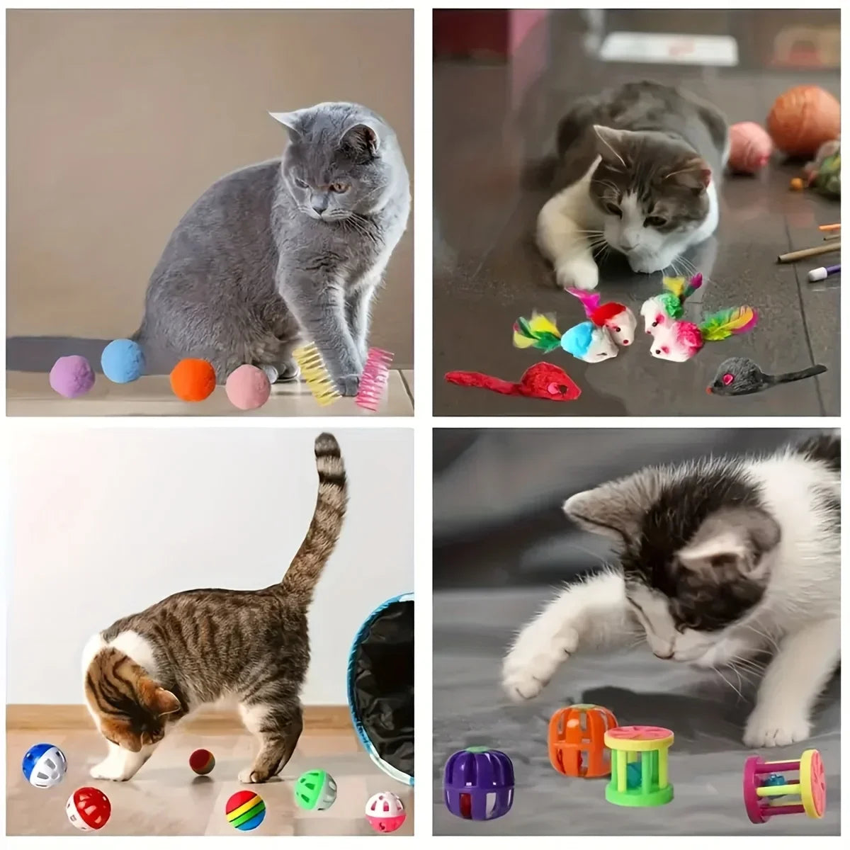 Lot de jouets pour chat — assortiment plastique et peluche