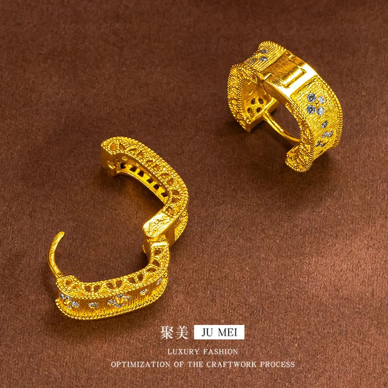 Boucles d’Oreilles Carrées Luxe – Design Géométrique Creux, Or 9999