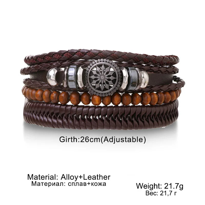 Bracelet Homme Luxe – Set de 4 Bracelets Tressés en Cuir (Style Ethnique Tribal)