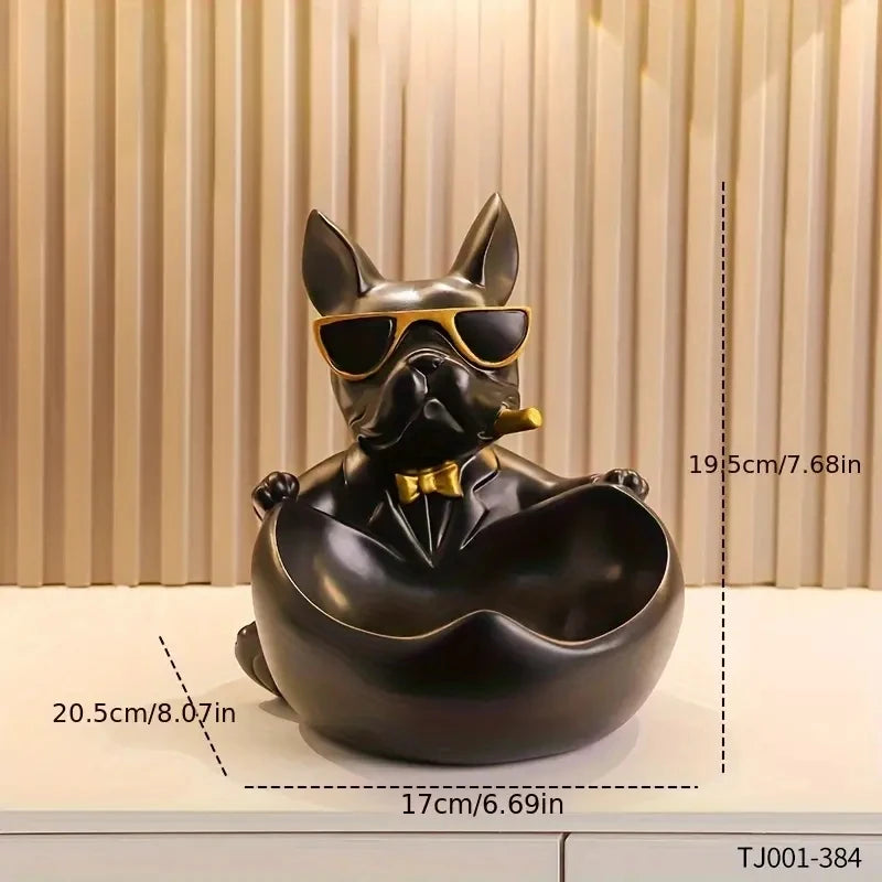 Statue Bouledogue « Cool Dog » – Vide-Poche Décoratif en Résine (Modèle Lunettes de Soleil)