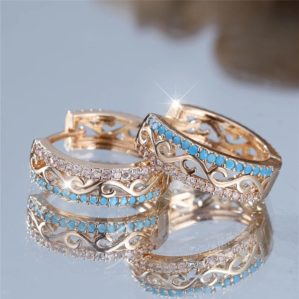 Boucles d’Oreilles Créoles Femme – Pierre Extron Vert & Blanc Doré