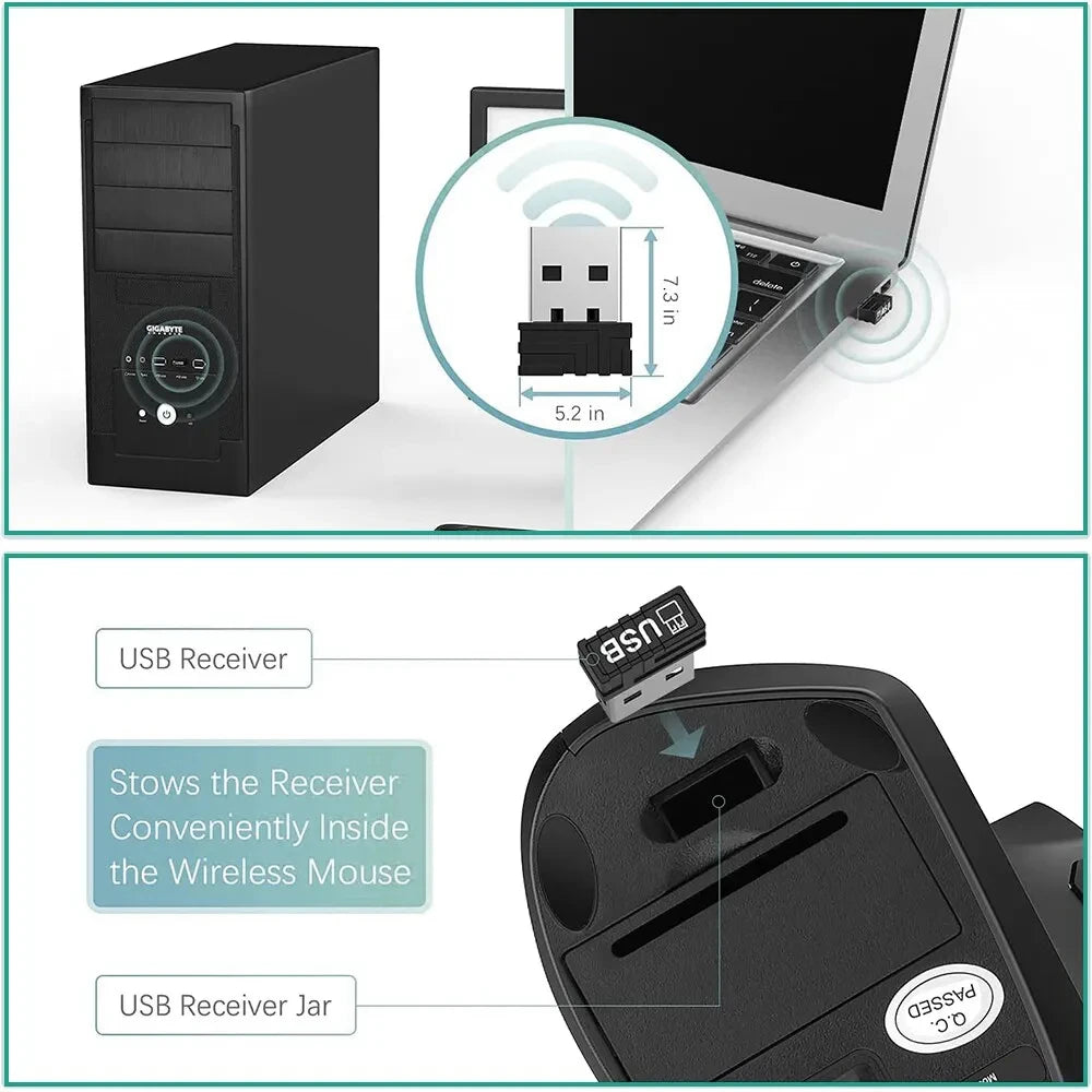 Souris Verticale Ergonomique Sans Fil – 2.4GHz, 6 Boutons, DPI Réglable