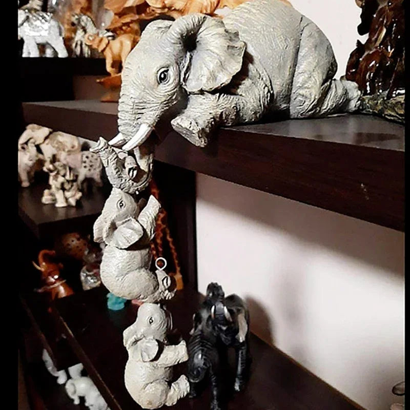 Ensemble de 3 Éléphants Câlins en Résine – Décoration Symbolique & Moderne