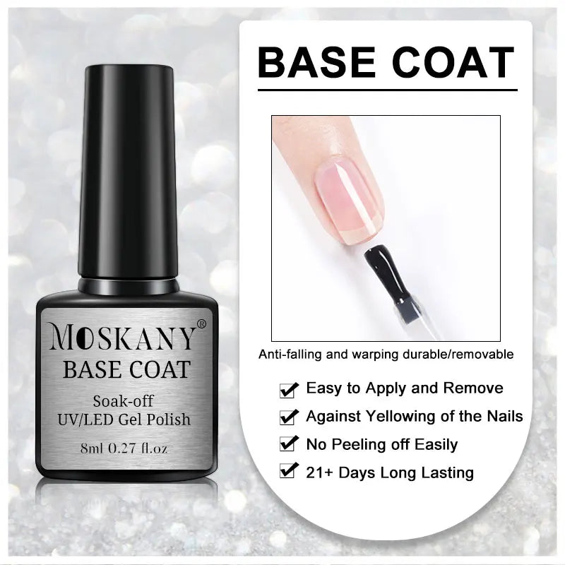 MOSKANY – Ensemble de Vernis à Ongles Acrylique Sans Acide (Base & Finition + Kit Nail Art)