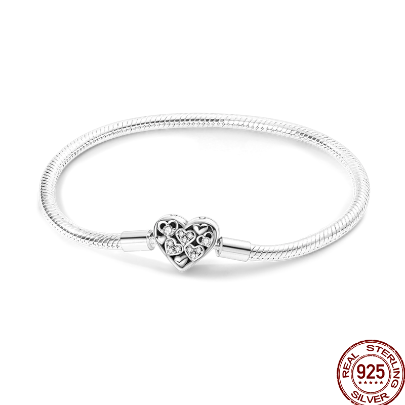 Bracelet en Argent 925 – Cœur Pavé Zircone & Infinity – 17 à 20 cm