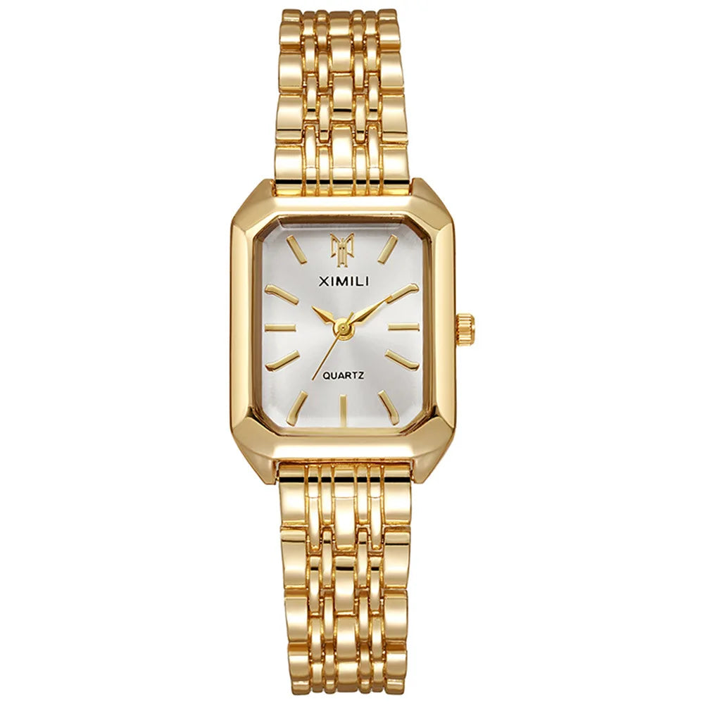 Montre Femme Luxe – Cadran Carré & Bracelet Acier Inoxydable