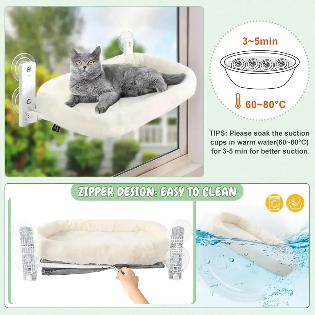 Hamac de fenêtre chaud pour chat — ventouses, nid d'hiver
