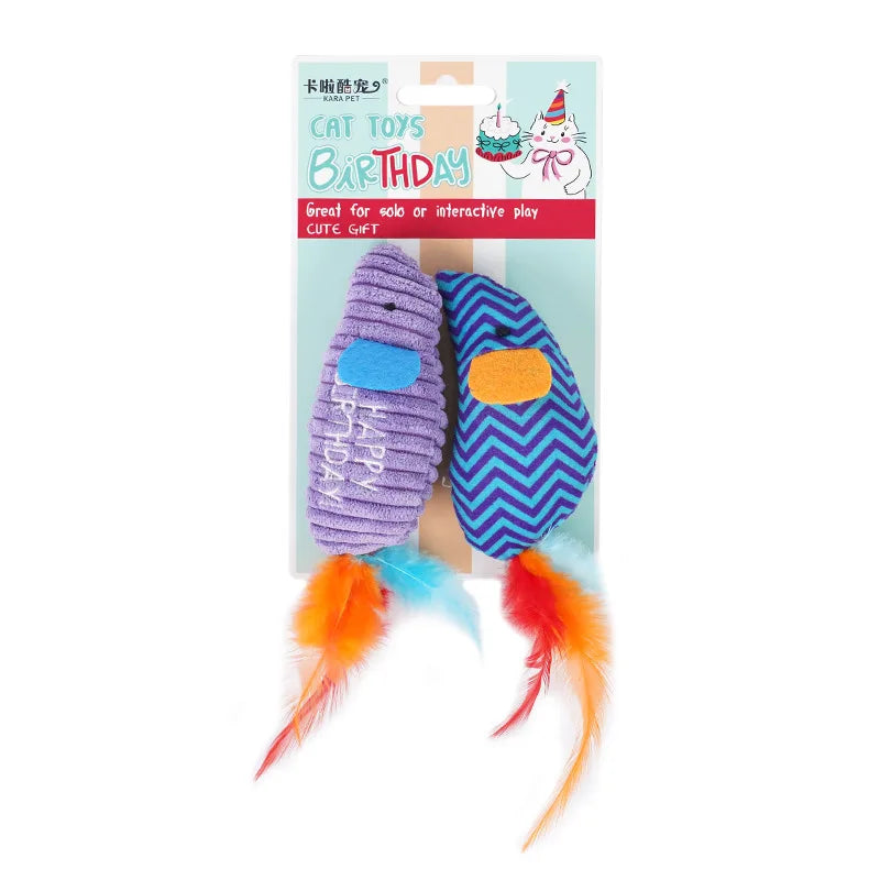 Lot de 2 souris à plumes pour chat — jouets teaser à la cataire
