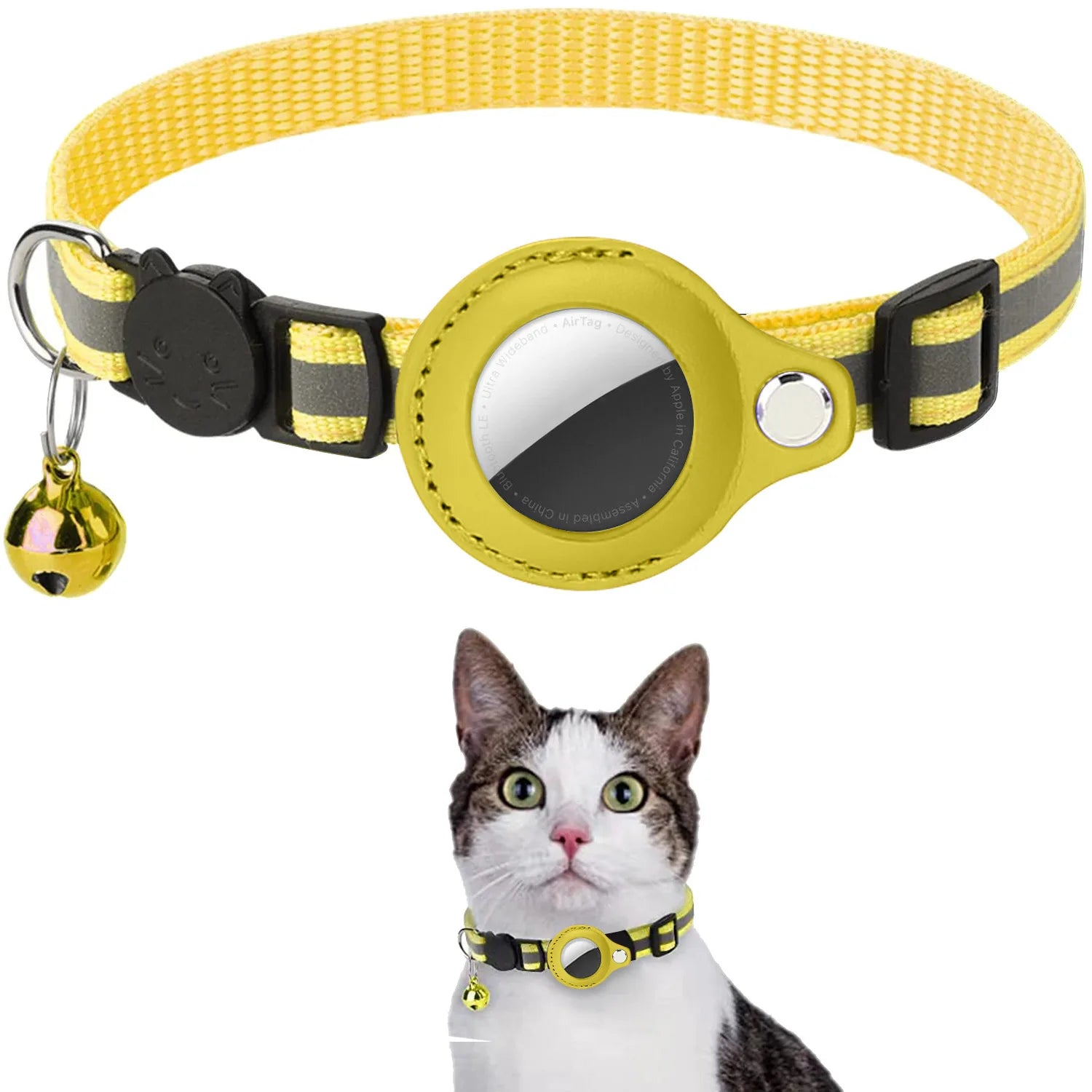 Collier chat support AirTag étanche avec grelot — réfléchissant