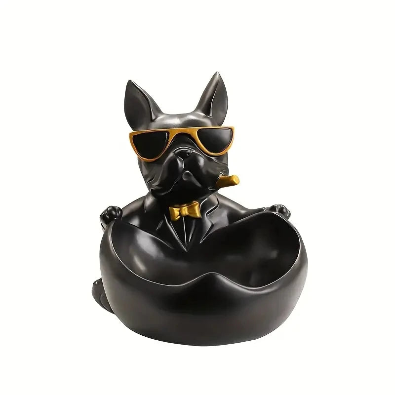 Statue Bouledogue « Cool Dog » – Vide-Poche Décoratif en Résine (Modèle Lunettes de Soleil)