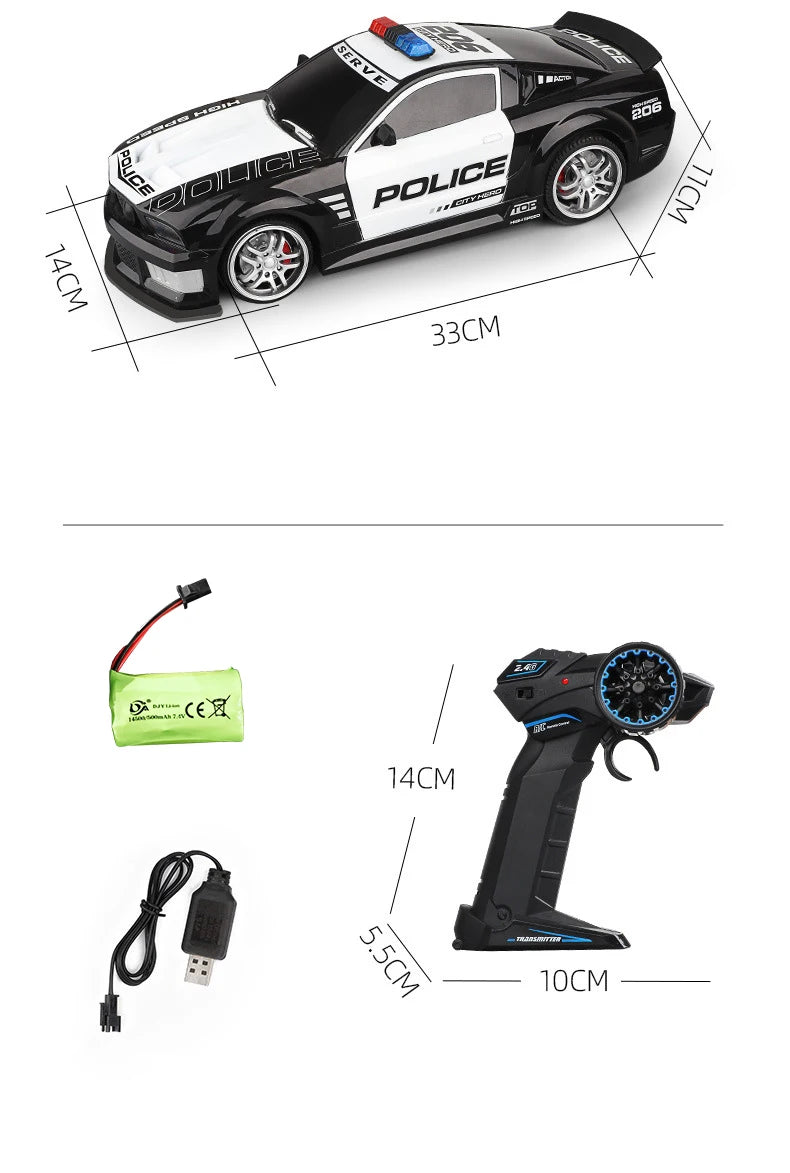 Voiture de Police RC 1:12 – Super Rapide 2.4GHz avec Lumières