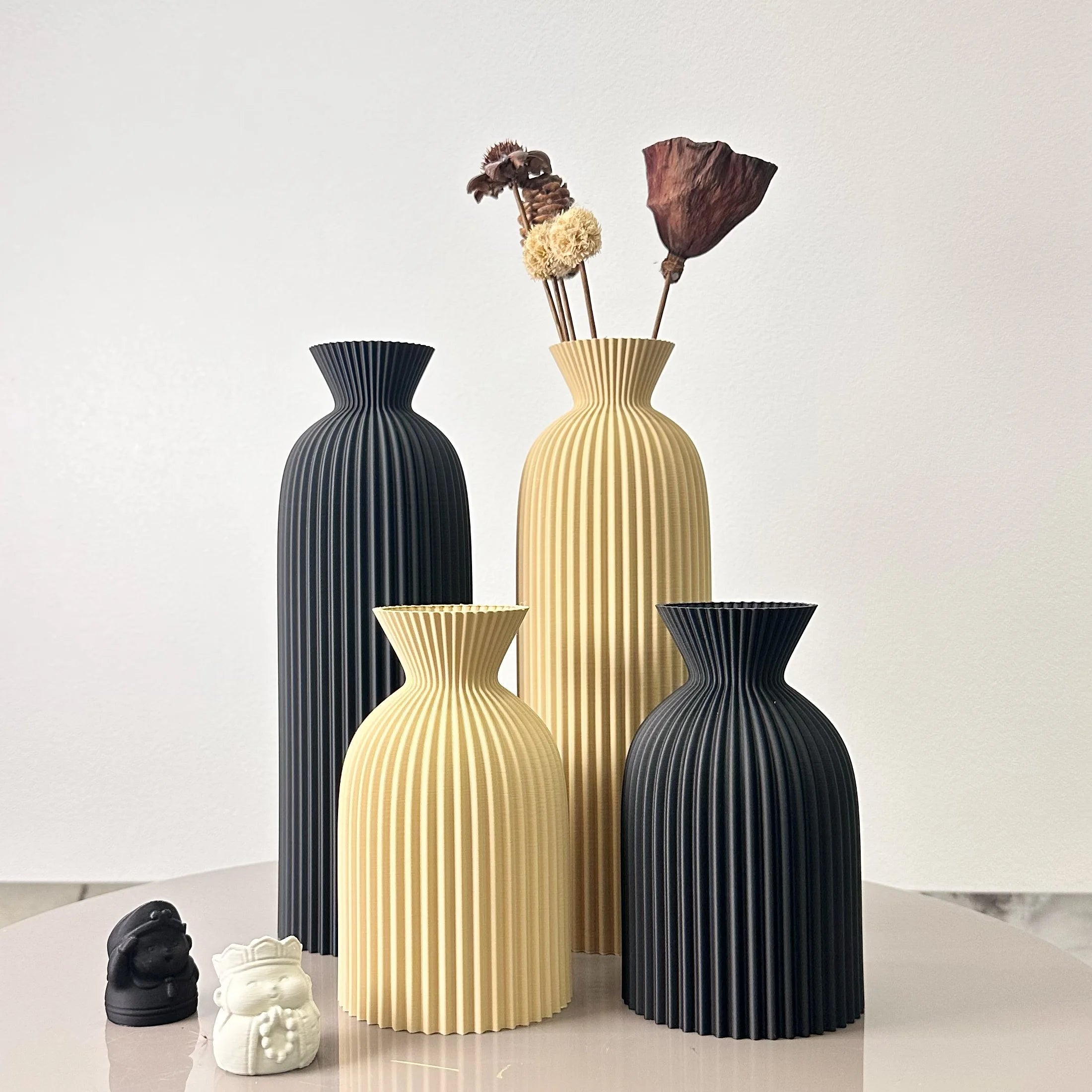 Vase Décoratif Ondulé – Lot de 2 – Design Moderne pour Fleurs Séchées