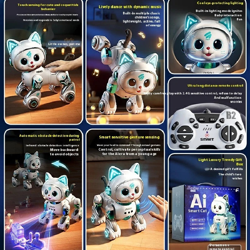 Jouet Robot Chat Télécommandé – Marche, Lumières & Actions – Cadeau Enfant