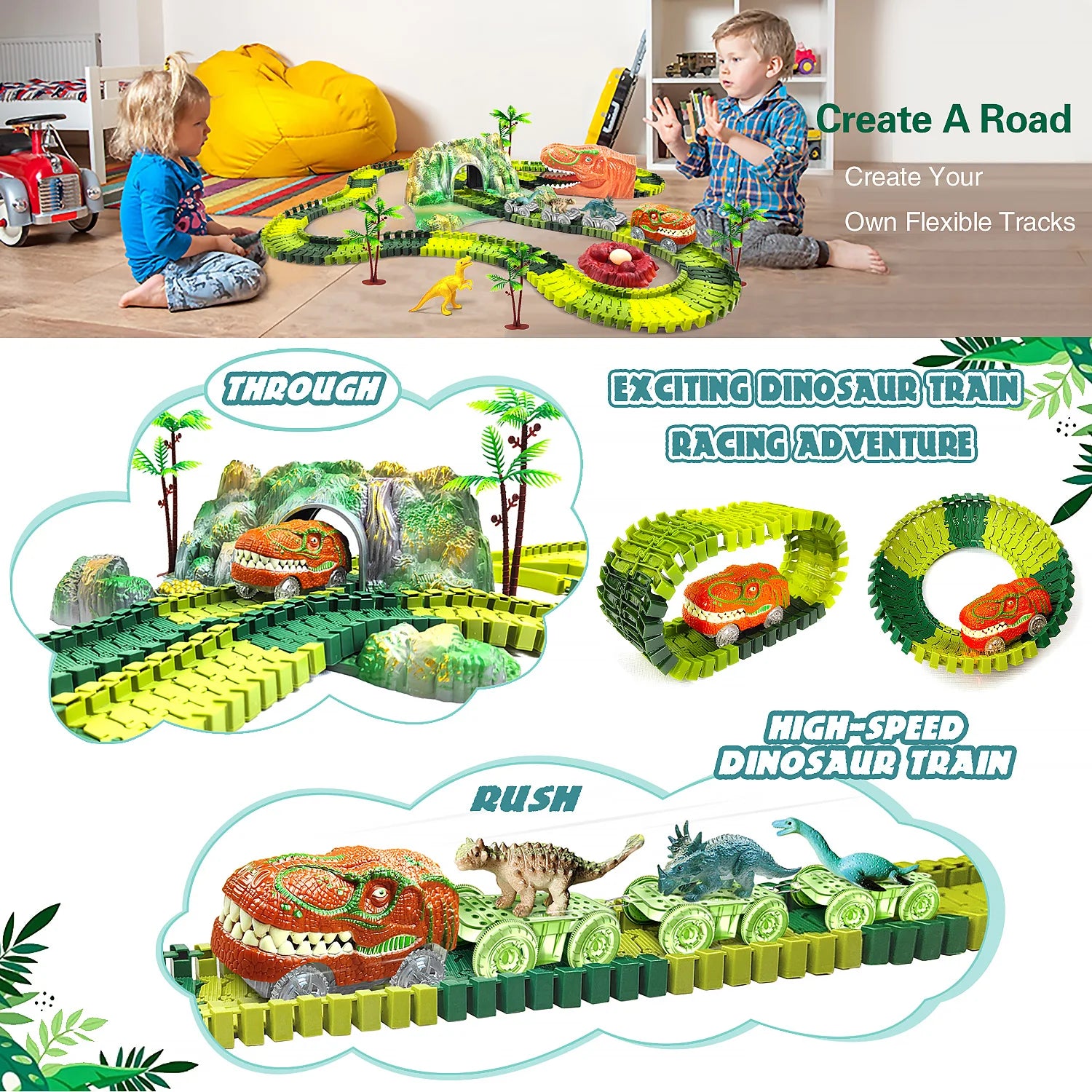 Jouet Train de Dinosaures – Circuit Flexible & Monde Jurassique