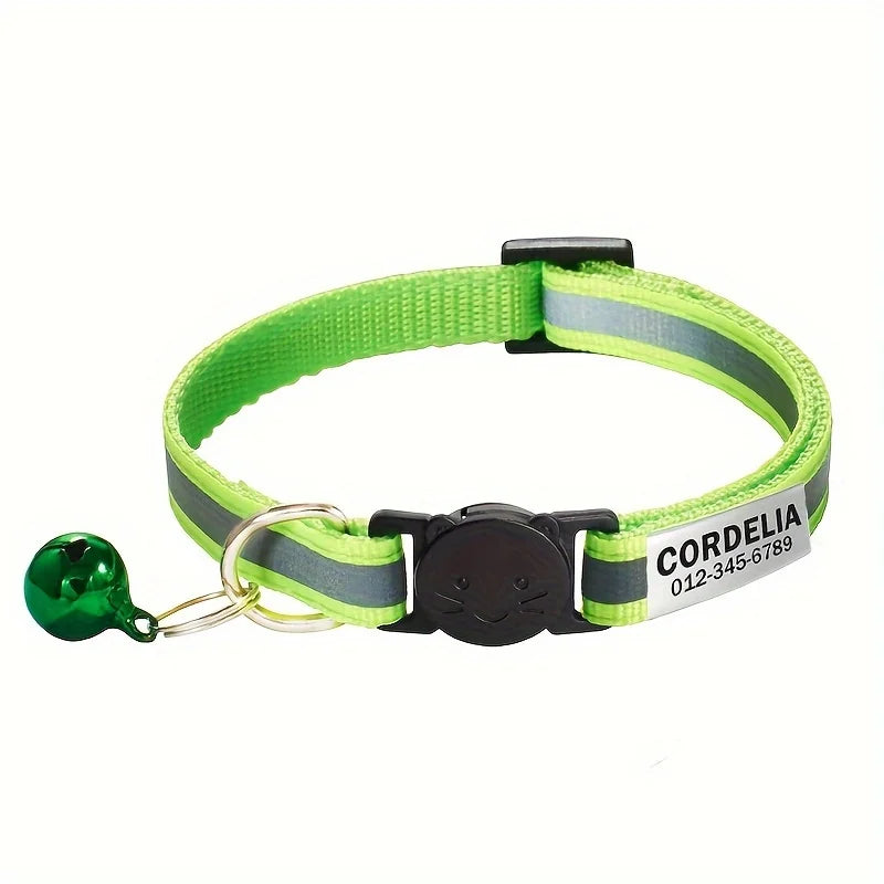 Collier réfléchissant personnalisable pour chat avec grelot — gravure offerte