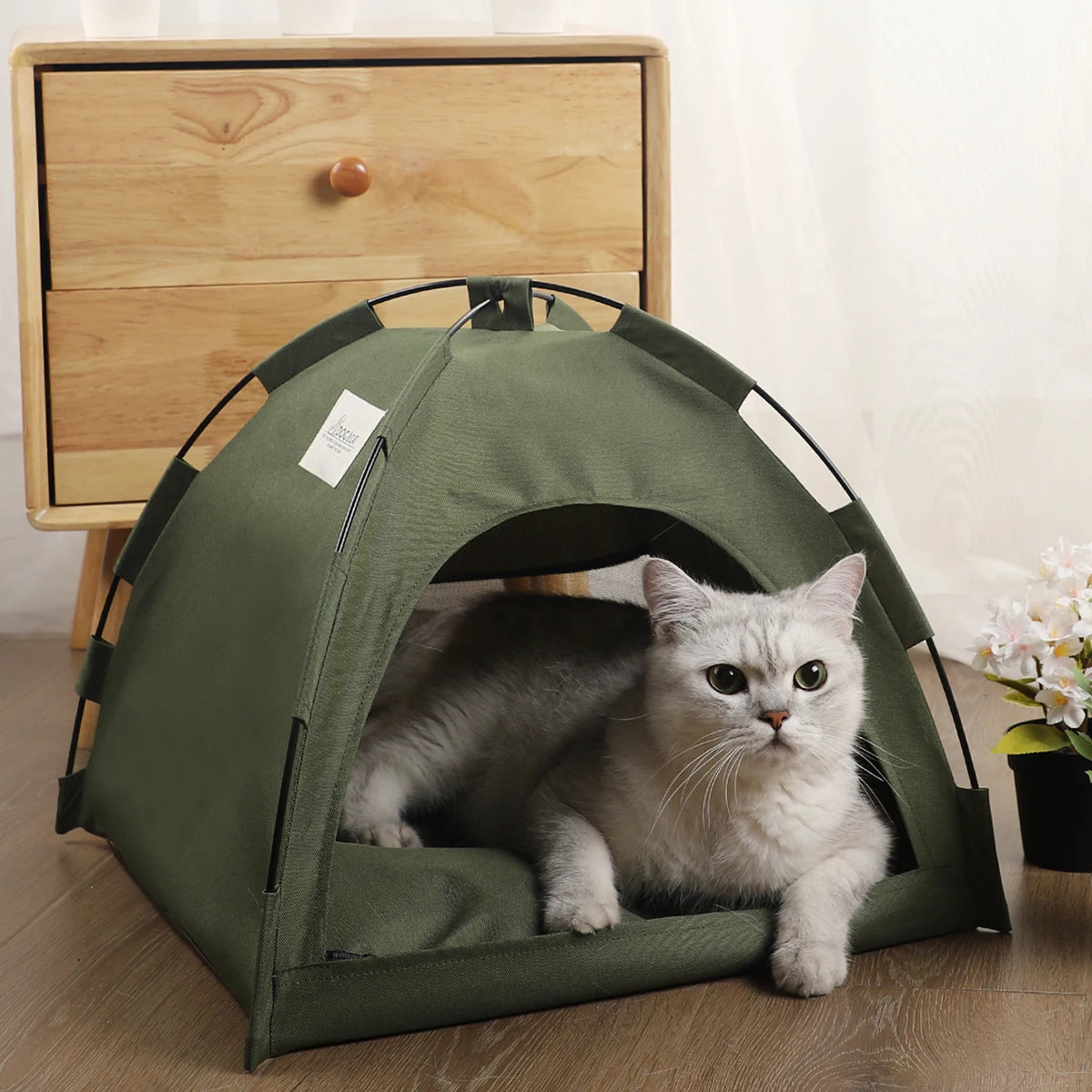 Tente niche pliable pour chat — couchage cosy d'hiver