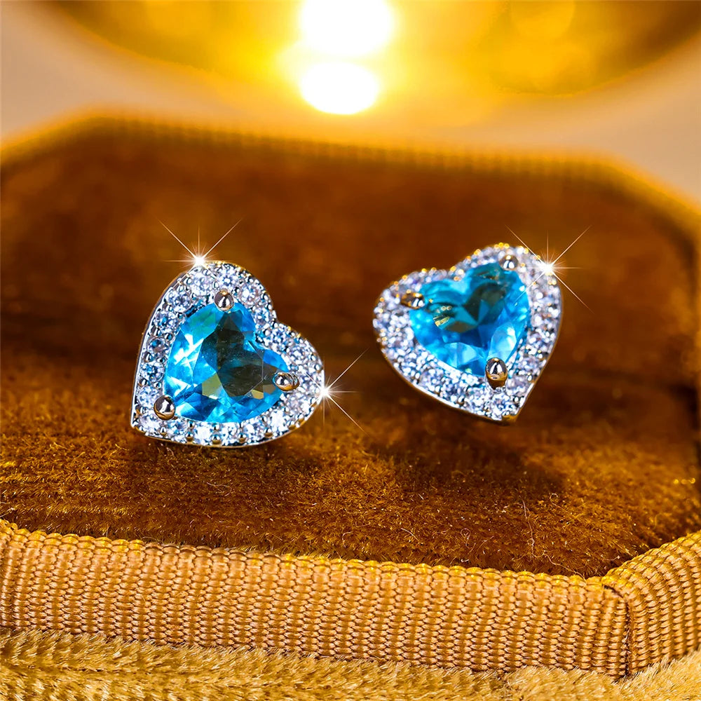 Boucles d’Oreilles Cœur Femme – Cristal CZ Vintage Multicolore