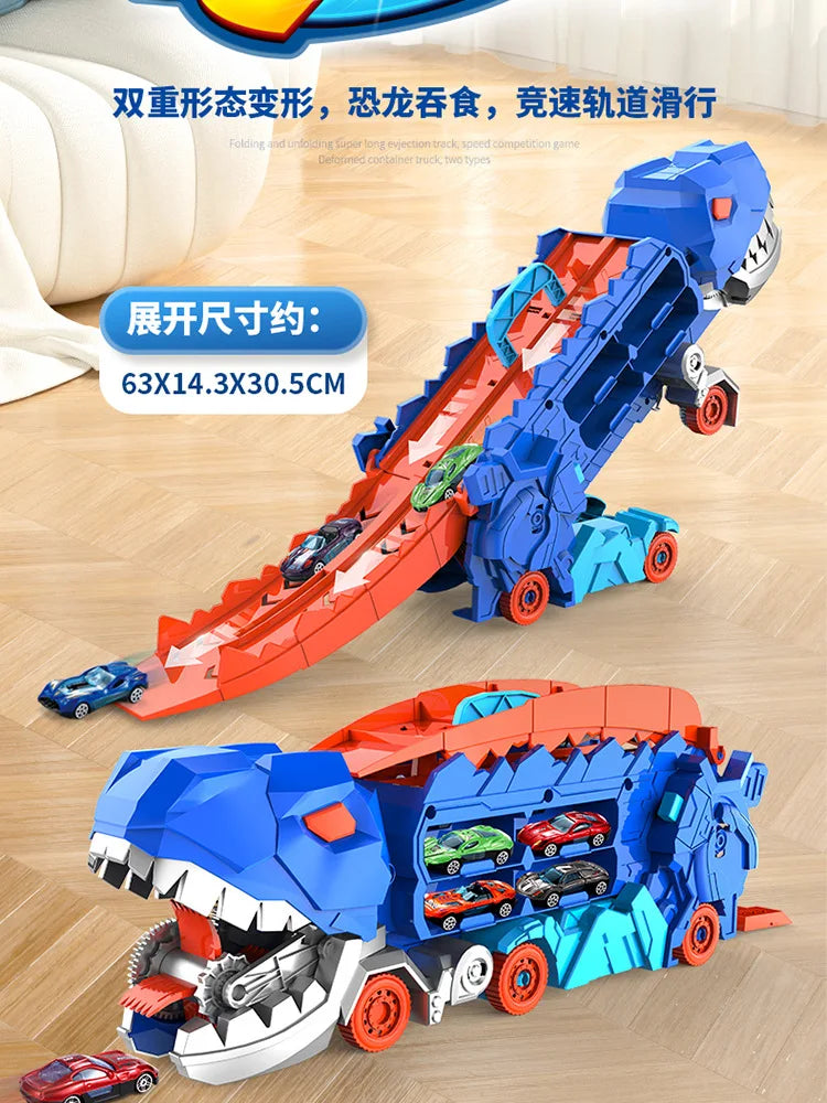 Camion Dinosaure avec Piste Pliable & Mini Voitures – Jouet Enfant 3+