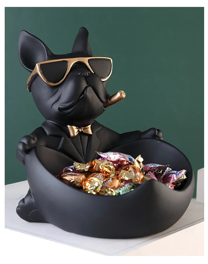 Figurine Chien avec Boîte de Rangement – Statue Décorative en Résine