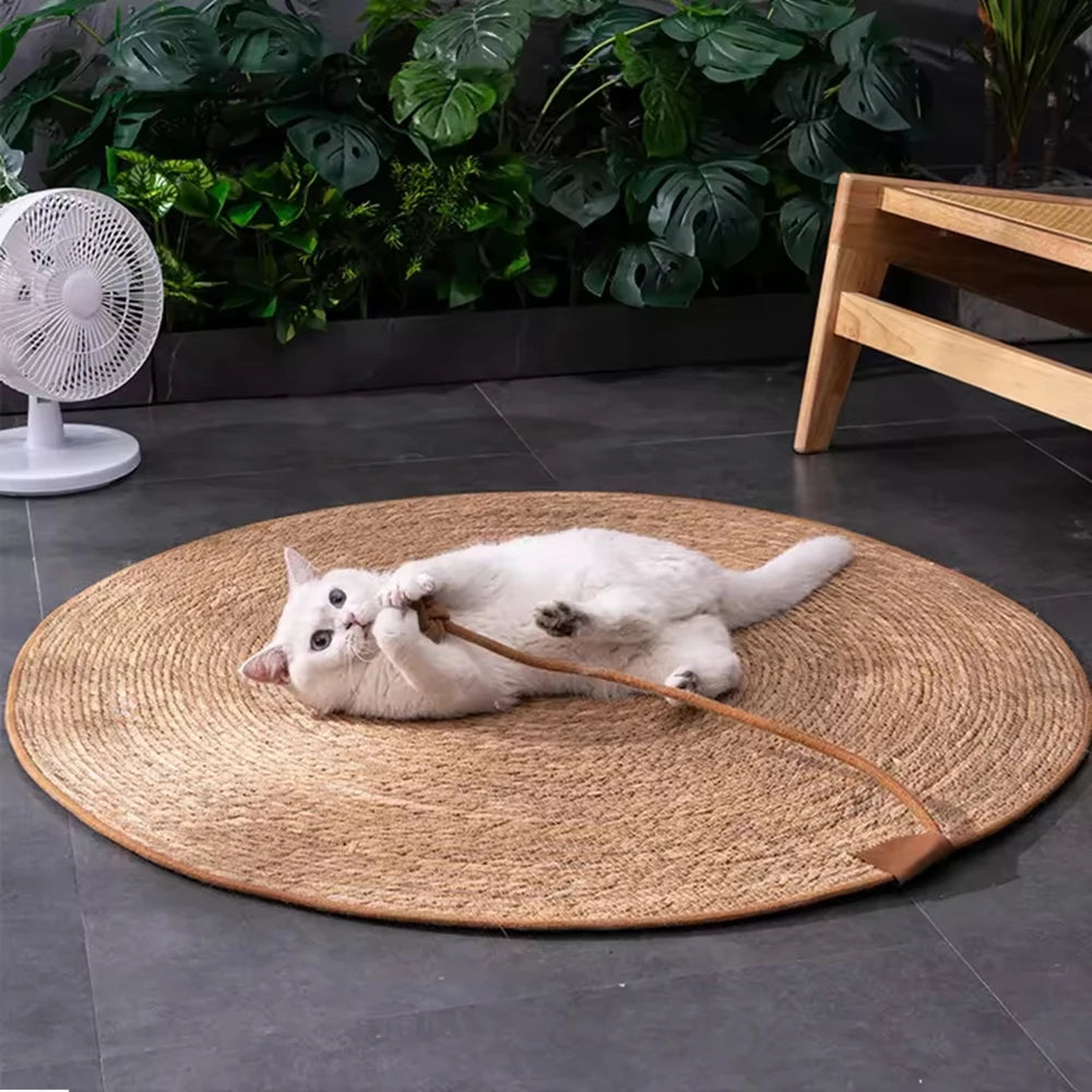 Tapis griffoir en rotin pour chat — protège-canapé