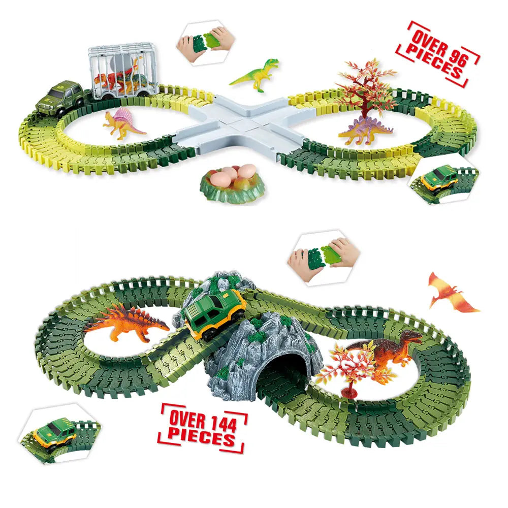 Piste de Course Dinosaure Flexible – Voiture Flash / Sans Lumière – Jouet Éducatif Enfants