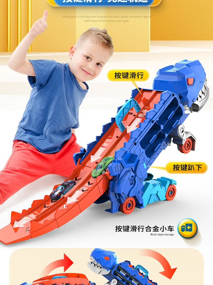 Camion Dinosaure avec Piste Pliable & Mini Voitures – Jouet Enfant 3+