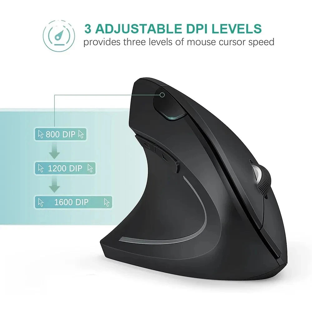 Souris Verticale Ergonomique Sans Fil – 2.4GHz, 6 Boutons, DPI Réglable