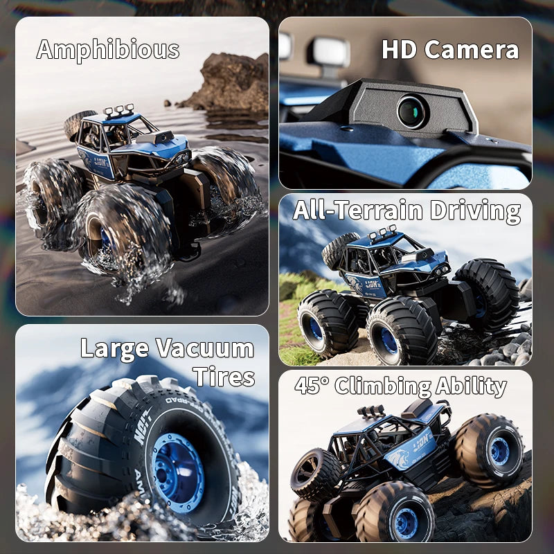 Voiture RC Amphibie Tout-Terrain 4WD – Contrôle Gestuel & Caméra HD