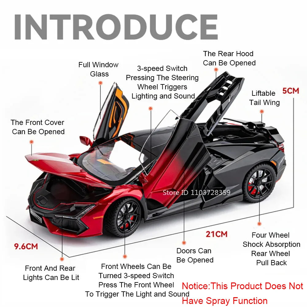REVUELTO – Supercar Miniature 1:24 en Alliage | Son & Lumière | Portes Ouvrantes