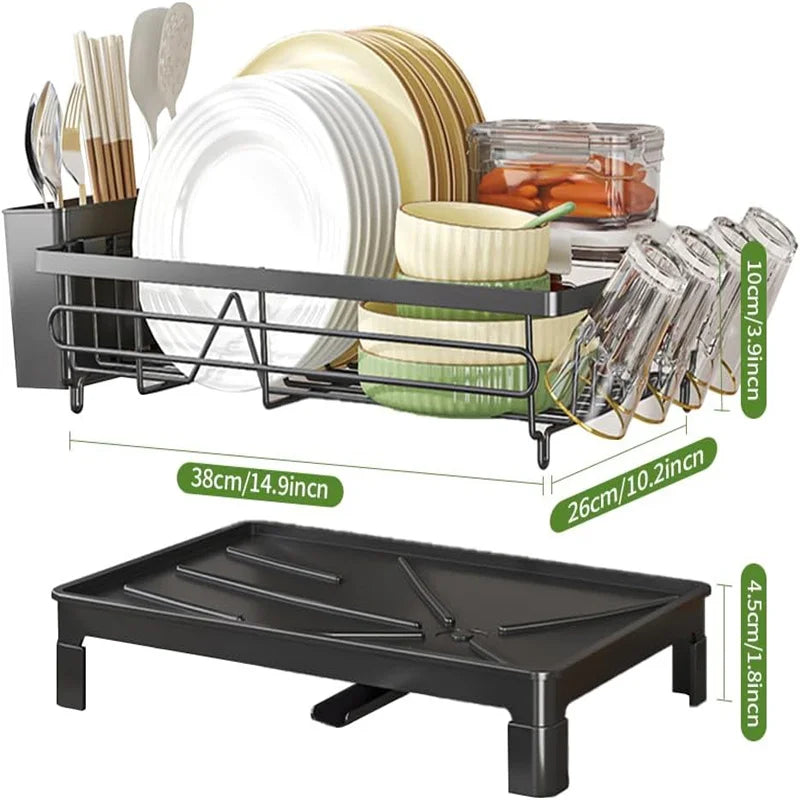 Grand Égouttoir à Vaisselle Antirouille – Support Multifonction avec Porte-Couverts & Porte-Gobelets