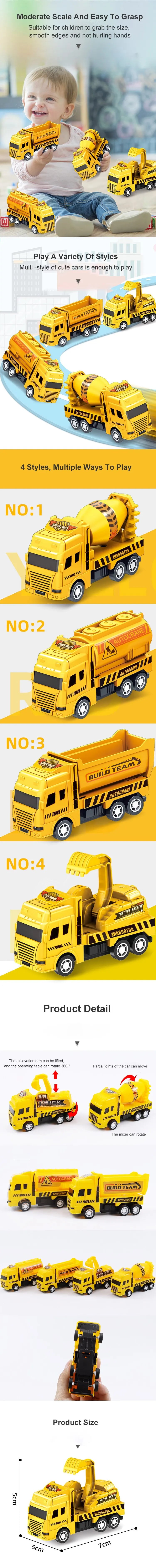 Paquet de 4 Voitures à Tirer – Véhicules de Construction pour Enfants (Modèle Jaune)