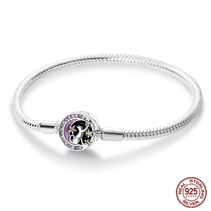 Bracelet en Argent 925 Original – Étoile, Lune & Trèfle Porte-Bonheur