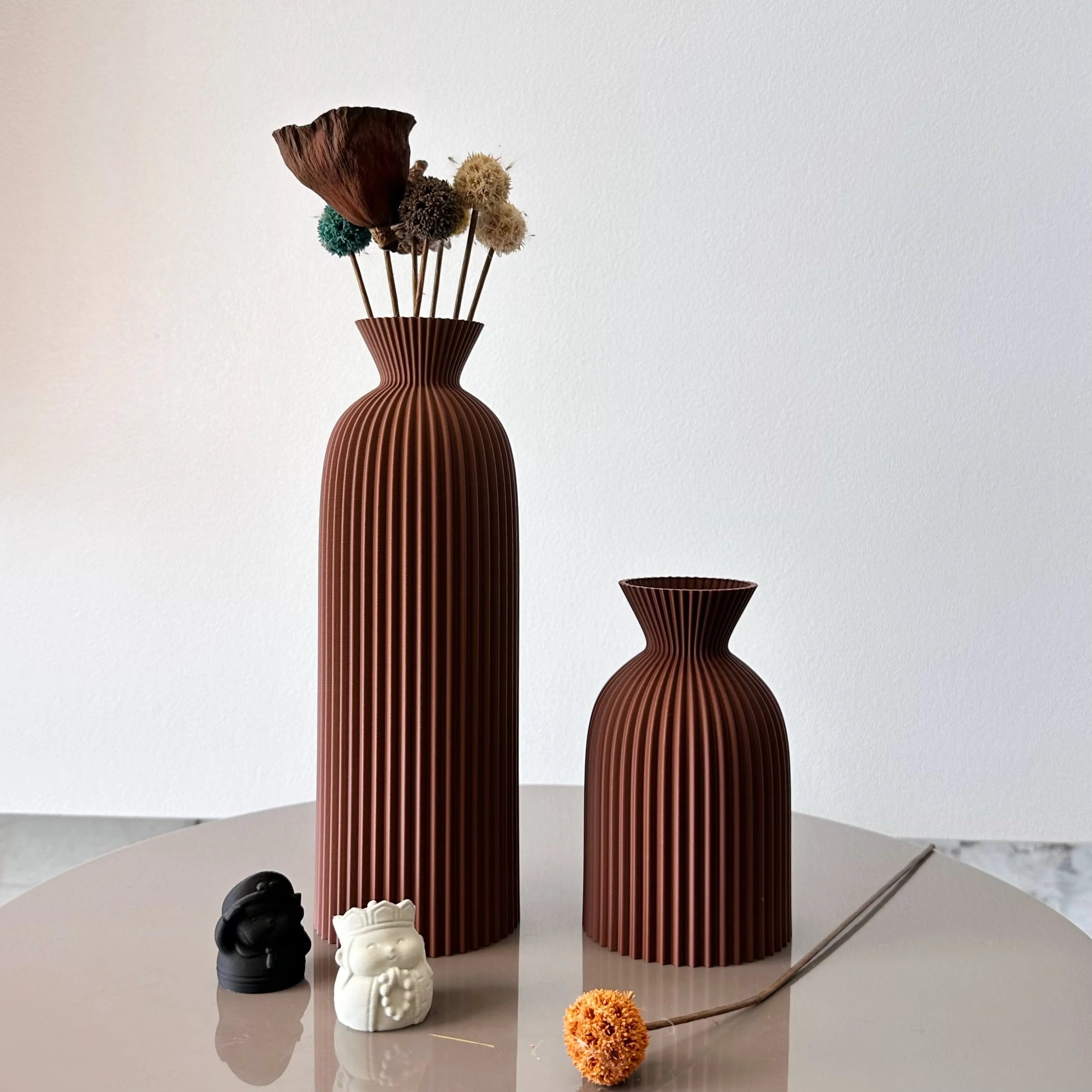 Vase Décoratif Ondulé – Lot de 2 – Design Moderne pour Fleurs Séchées