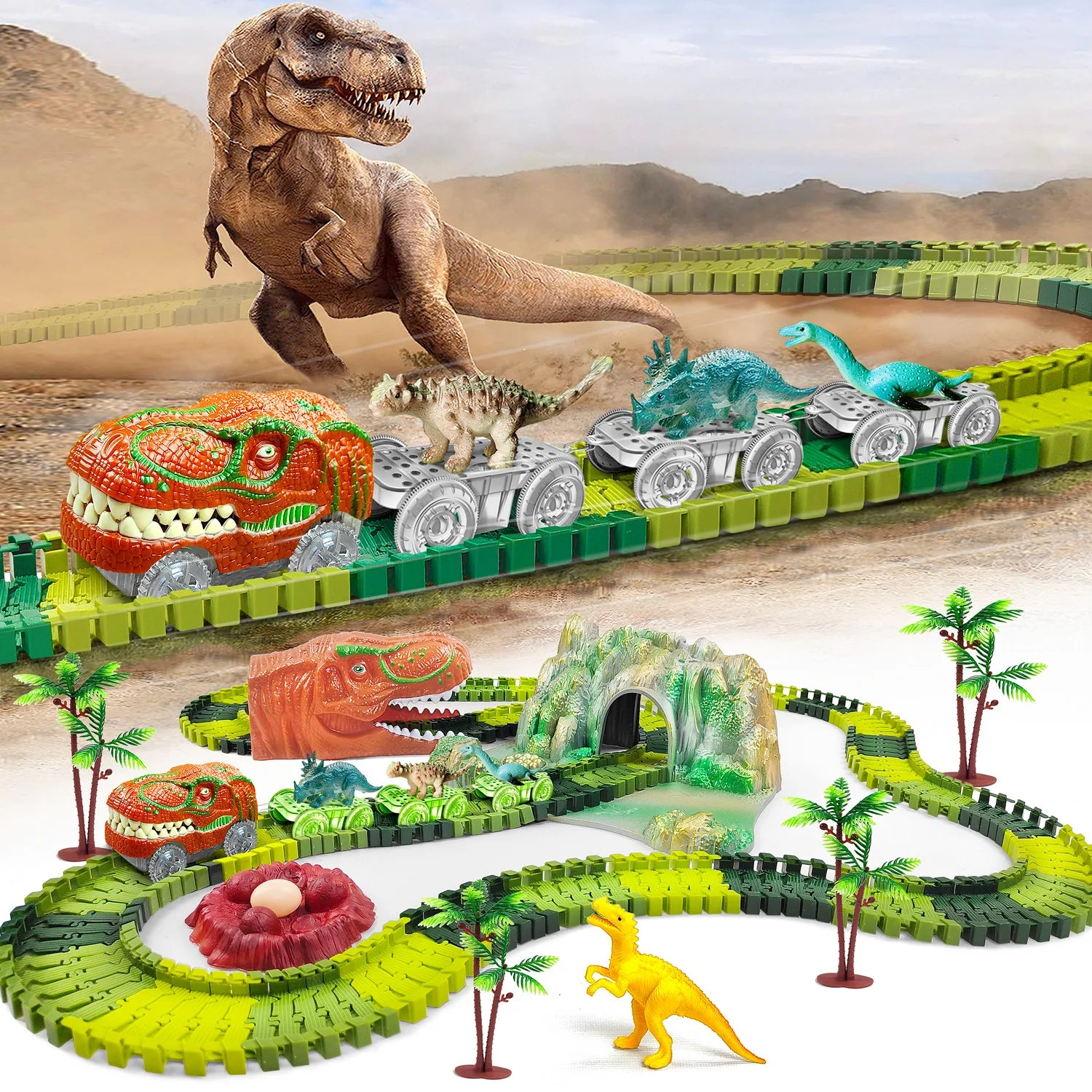 Jouet Train de Dinosaures – Circuit Flexible & Monde Jurassique