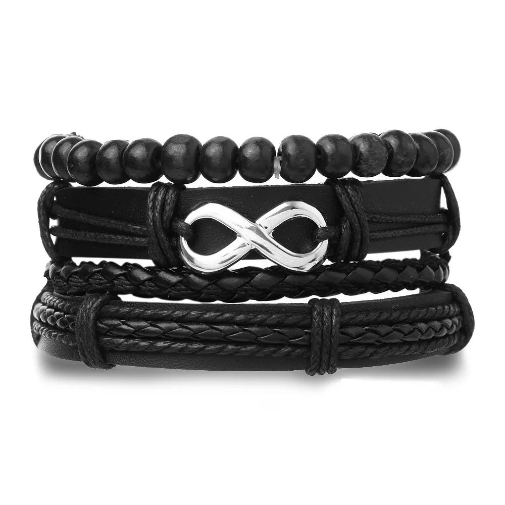 Bracelet Homme Luxe – Set de 4 Bracelets Tressés en Cuir (Style Ethnique Tribal)