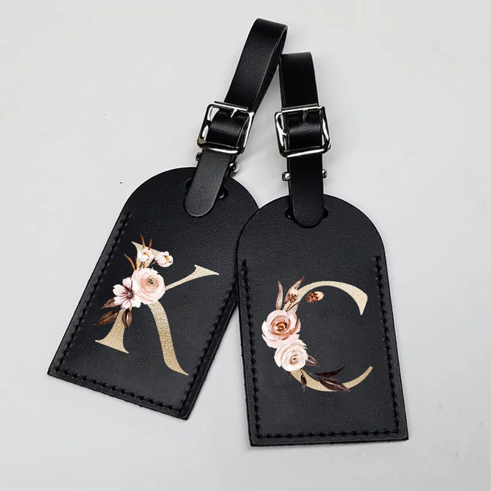 Étiquette de Bagage Initiale en Cuir PU – Carte Nominative & Protection Confidentialité