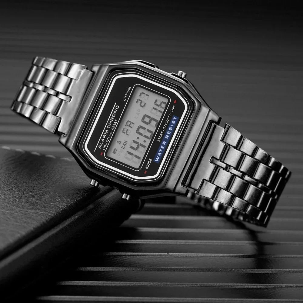 Montre Numérique LED Homme – Acier Inoxydable Luxe (Or / Argent / Noir)