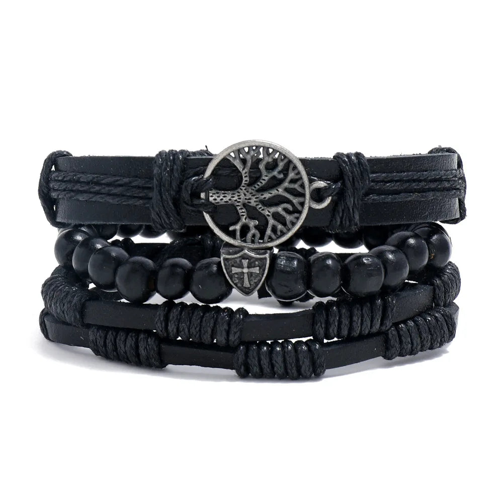 Bracelet Homme Luxe – Set de 4 Bracelets Tressés en Cuir (Style Ethnique Tribal)