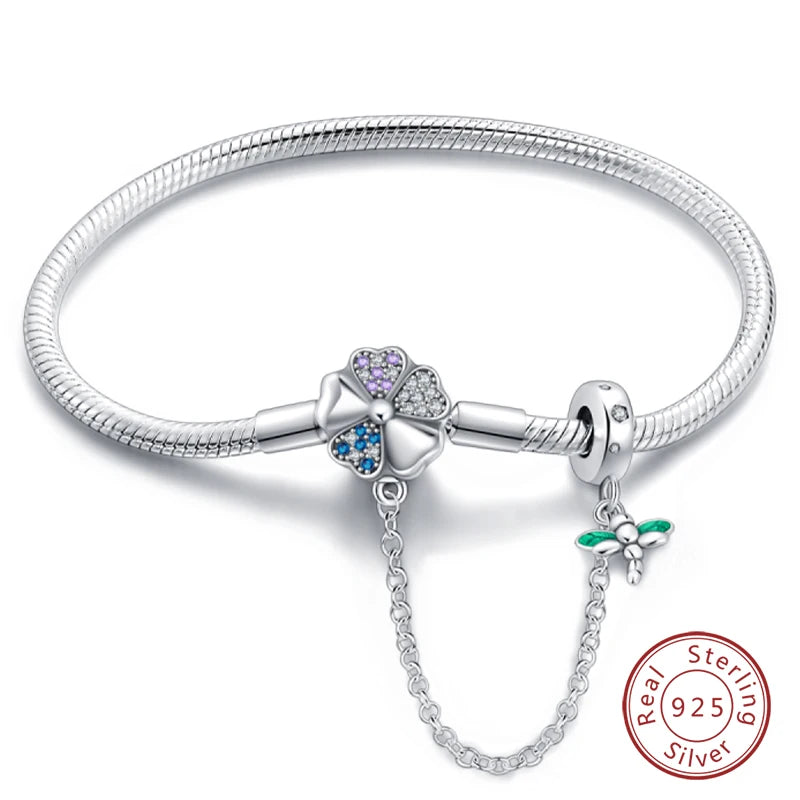 Bracelet en Argent 925 Original – Étoile, Lune & Trèfle Porte-Bonheur