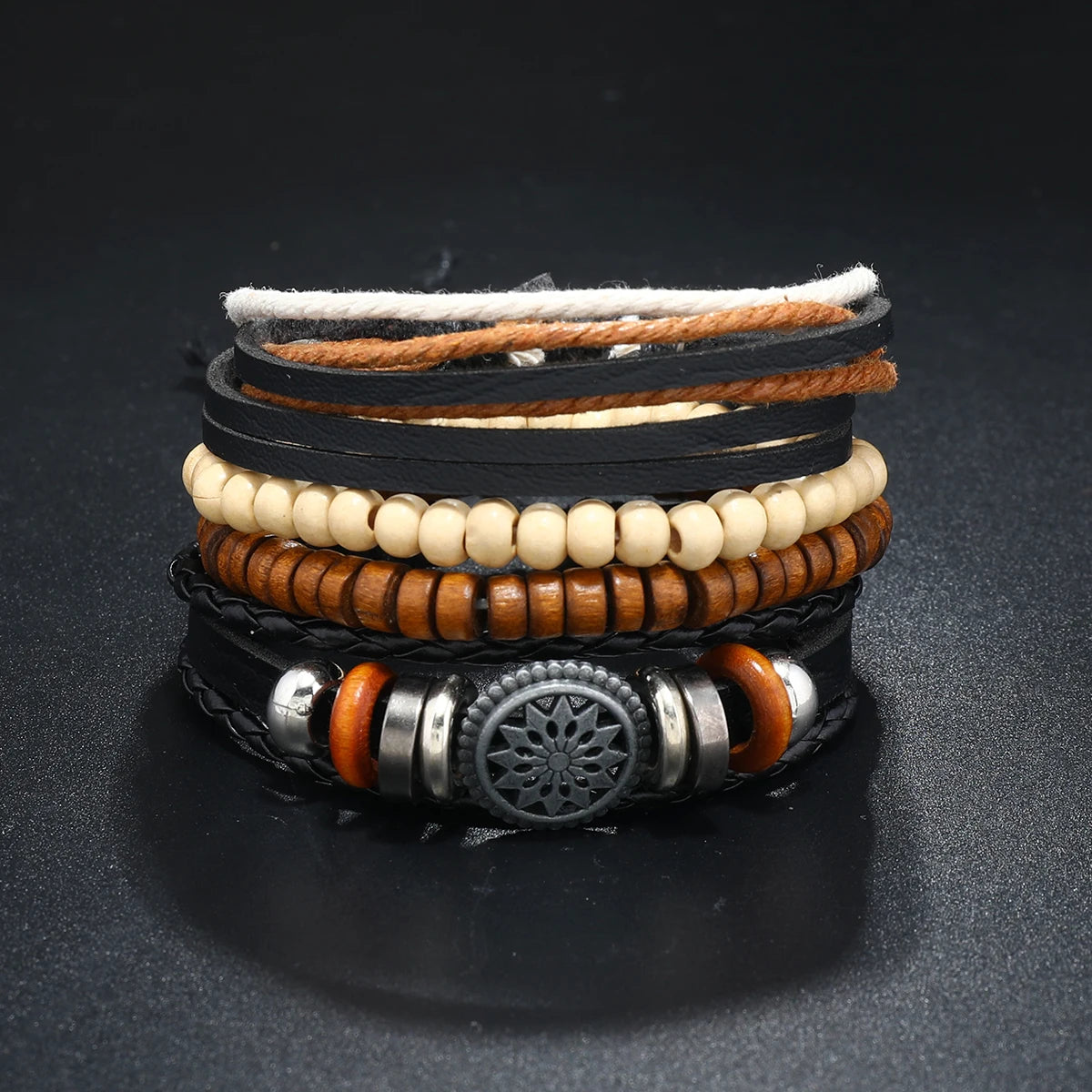 Bracelet Homme Luxe – Set de 4 Bracelets Tressés en Cuir (Style Ethnique Tribal)