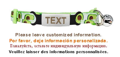 Collier chat motif fruits avec grelot — sécurité et plaque ID