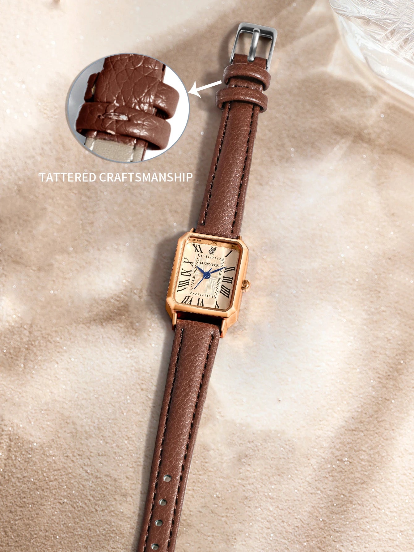 Montre Carrée Rétro Femme – Bracelet Cuir – LUCKYFOX L19